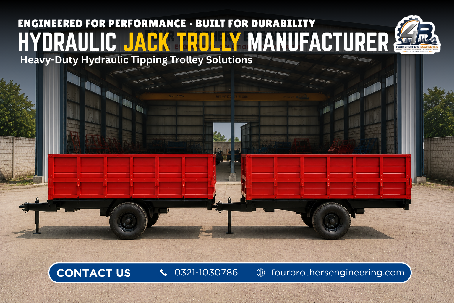 Commercial Hydraulic Jack Trolley by Four Brothers Engineering, 7 ft by 12 ft, for construction and developers' projects
