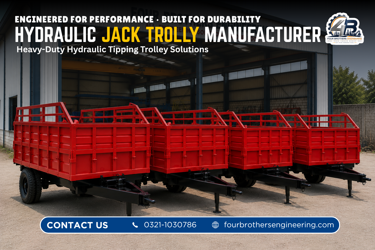 Industrial Hydraulic Tipping Trolley by Four Brothers Engineering with heavy-duty MS sheet body