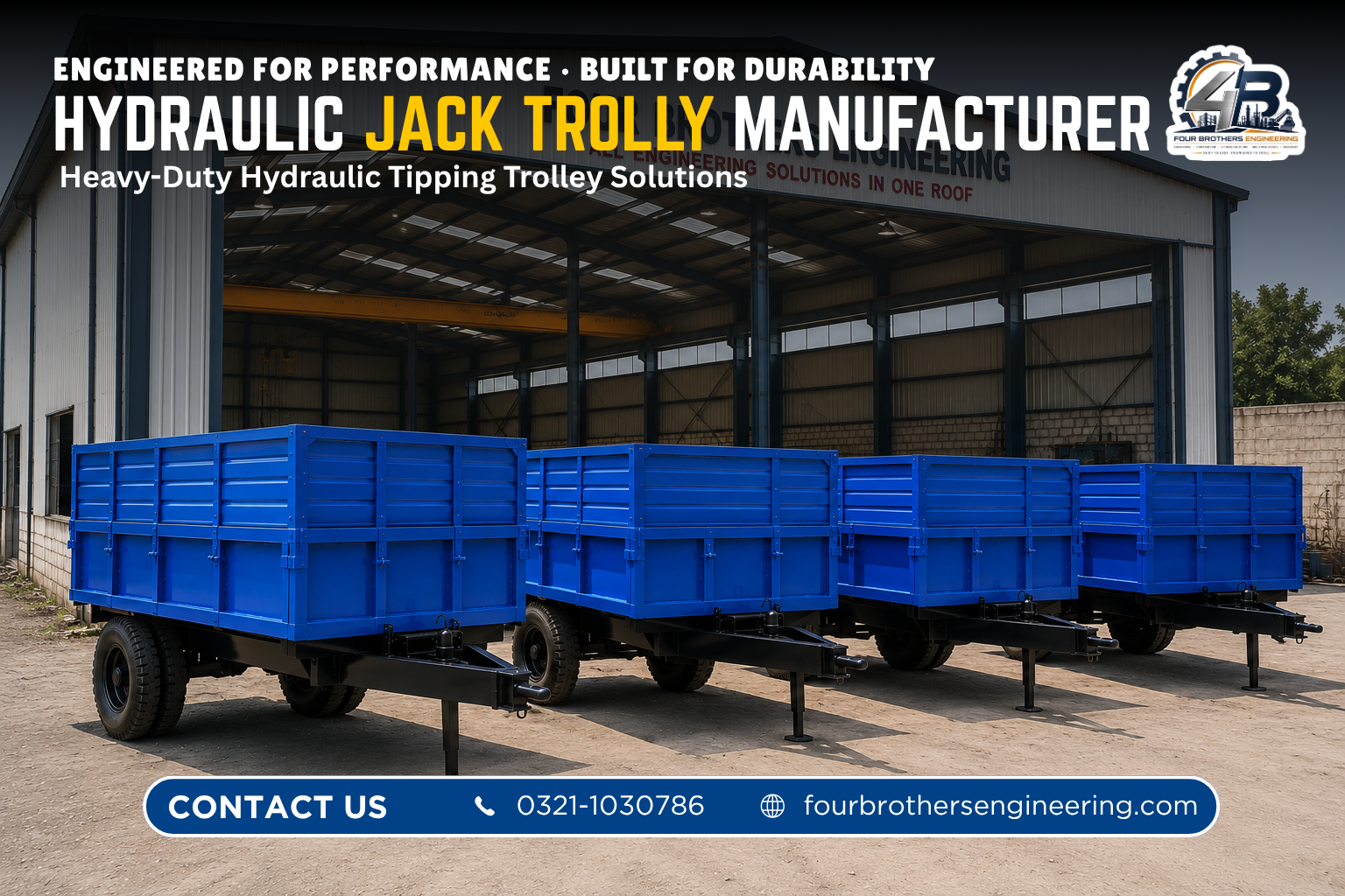 Hydraulic trolley with heavy-duty tyres, bearings and big-size hubs