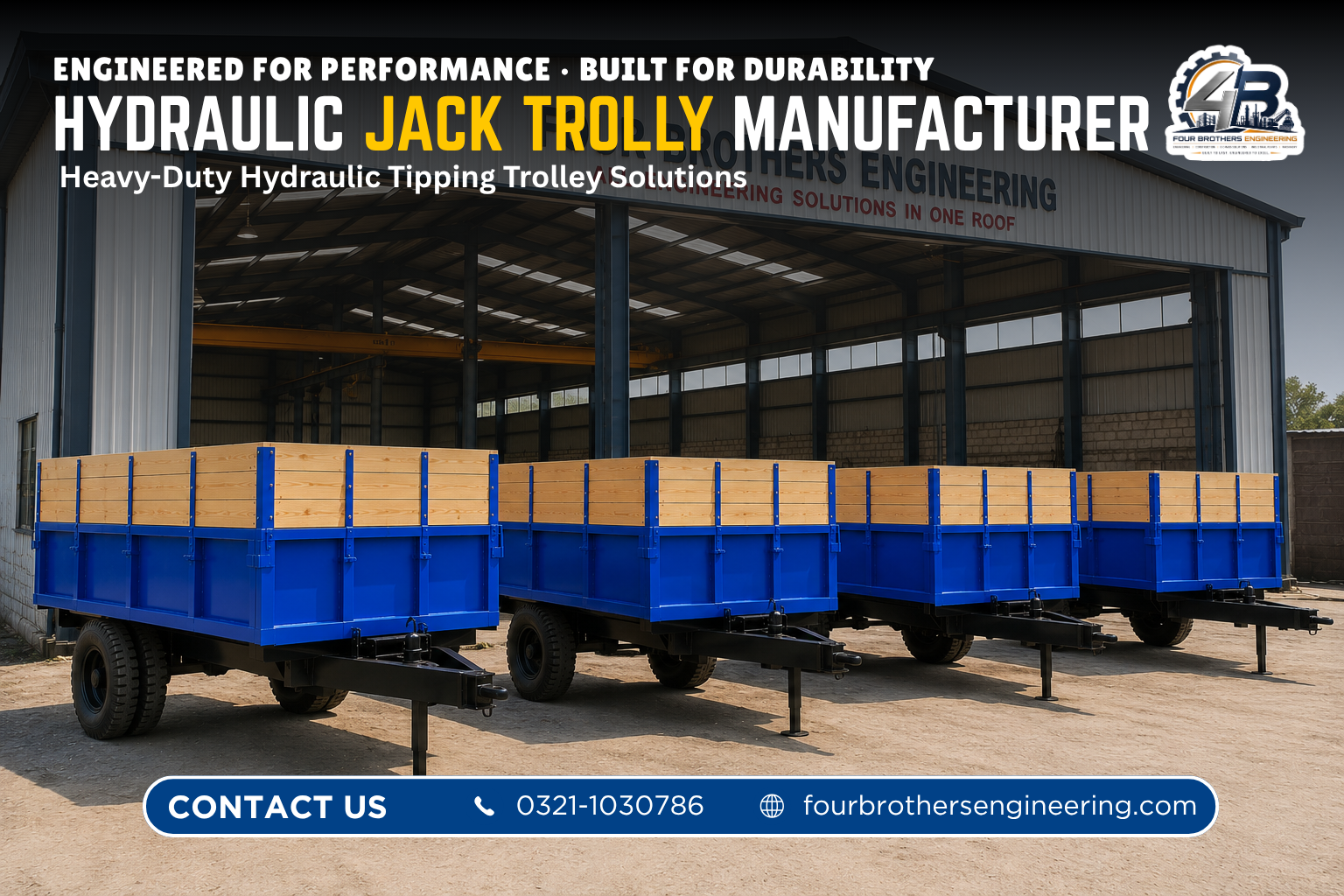 Hydraulic jack trolley ready for delivery to a construction site in Pakistan