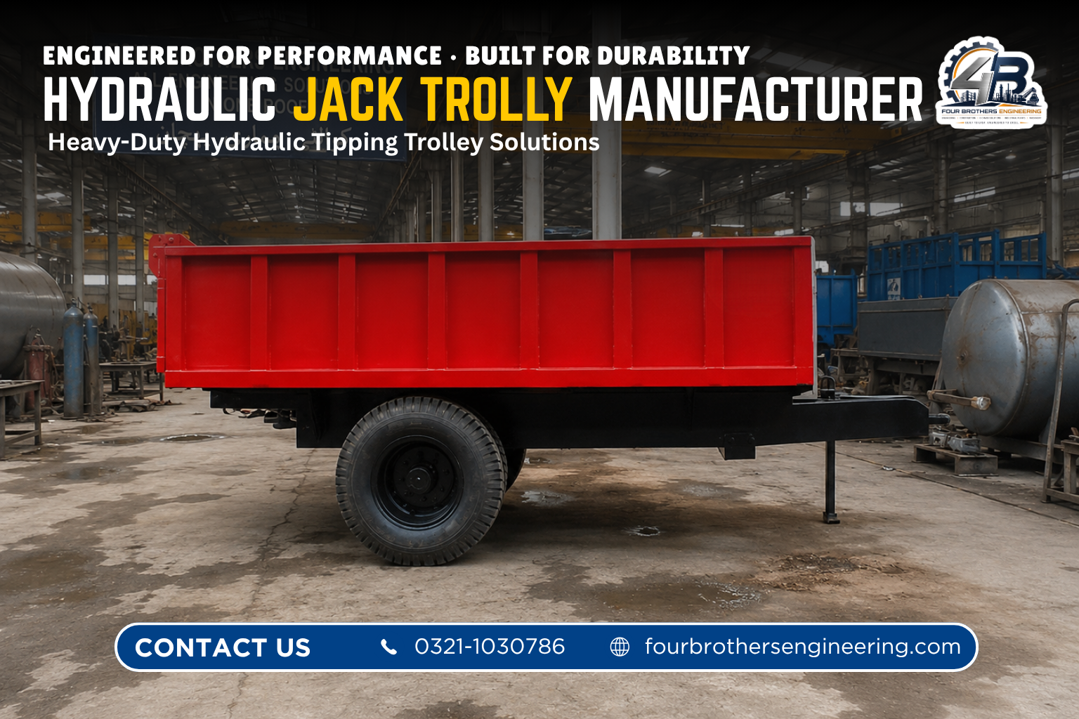 Hydraulic tipping trolley loaded for an industrial tipping and dumping application